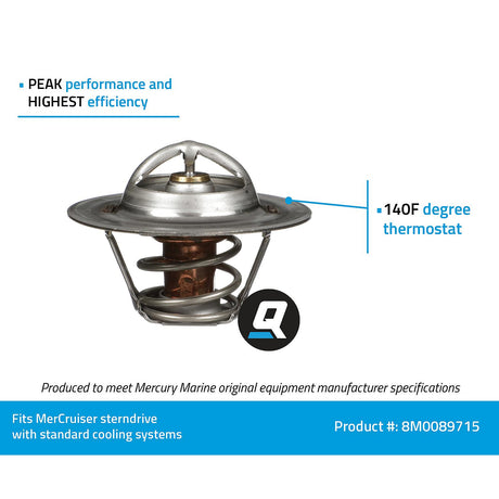 OEM Mercury / Quicksilver 8M0089715 Replacement Thermostat 140 Degree F, Various MerCruiser Sterndrives