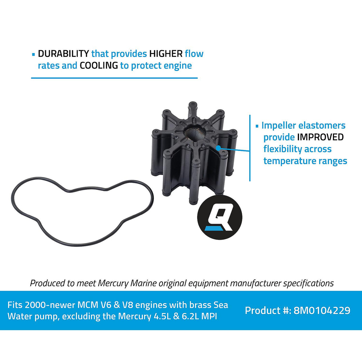 OEM Mercury / Quicksilver 8M0104229 Water Pump Repair Kit for V6 and V8 Powered MerCruiser Sterndrives