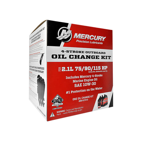 Mercury 8M0107510 SAE 10W-30 4-Stroke Outboard Oil Change Kit for Mercury 2.1L 75/90/115hp EFI Outboards