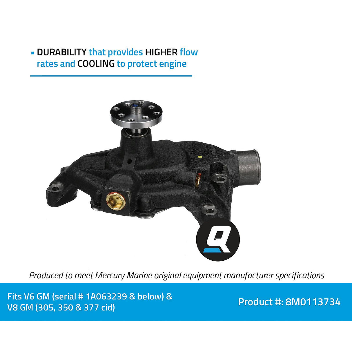 OEM Mercury / Quicksilver 8M0113734 Water Pump for Mercury V6 and V8 MerCruiser Engines
