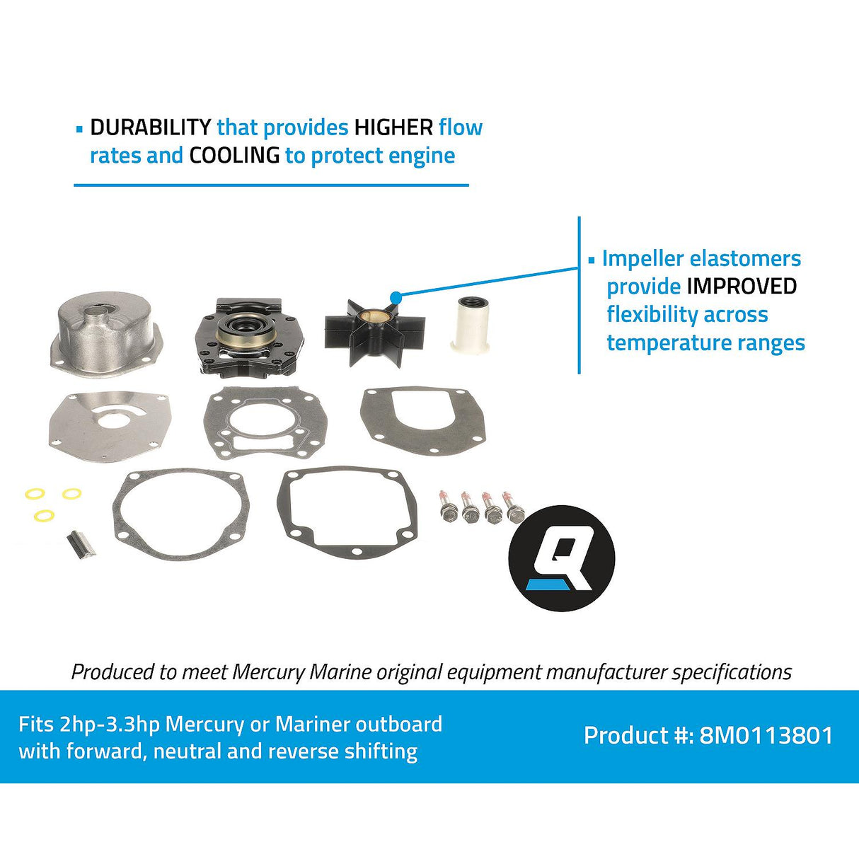 OEM Mercury / Quicksilver 8M0113801 Water Pump Repair Kit for Select Mercury and Mariner 30-60hp 4-Stroke Outboards