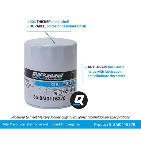 OEM Mercury / Quicksilver 8M0116378 Oil Filter for MerCruiser Sterndrive and Inboard Engines by Ford Motor Company