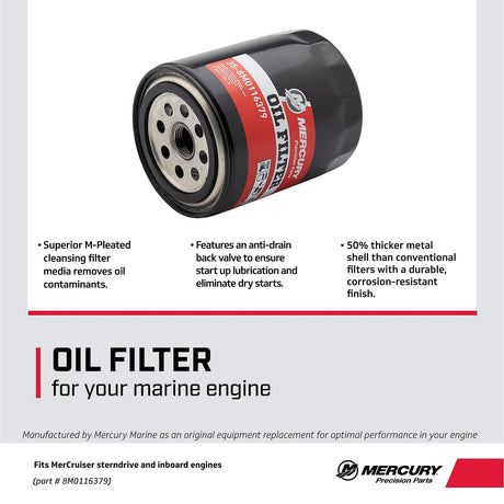 Mercury Oil Filter 8M0116379 for MerCruiser Sterndrive and Inboard Engines by Ford