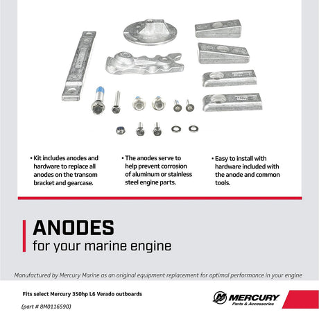 OEM Mercury Aluminum Anode Kit 8M0116590 for Mercury L6 350-400hp Verado Outboards