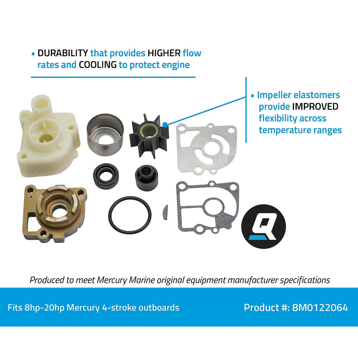 OEM Mercury / Quicksilver 8M0122064 Water Pump Repair Kit for Select Mercury 8-20hp 4-Stroke Outboards
