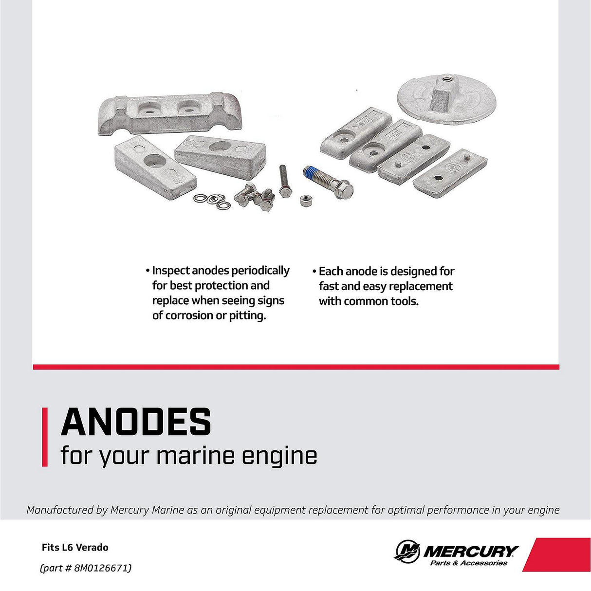 Mercury Aluminum Anode Kit 8M0126671 for Mercury L6 200-300hp Verado Outboards