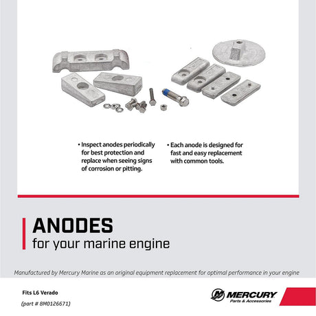 Mercury Aluminum Anode Kit 8M0126671 for Mercury L6 200-300hp Verado Outboards