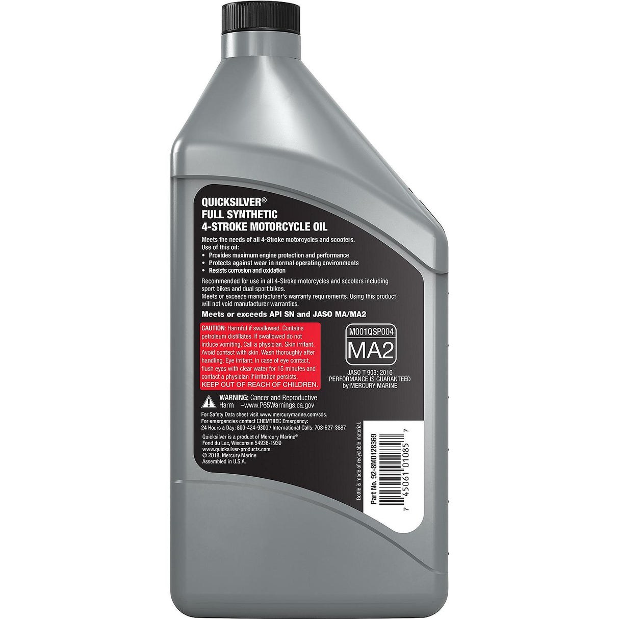 OEM Mercury / Quicksilver 10W-30 Full Synthetic Motorcycle Oil, 1 Qt.