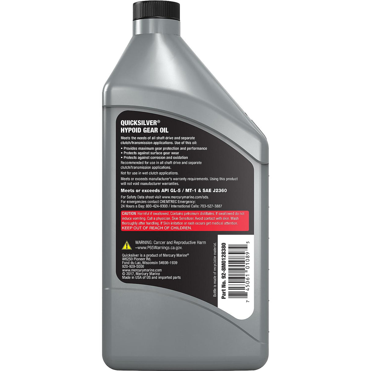 OEM Mercury / Quicksilver 8M0128380 80W-90 Motorcycle Hypoid Gear Oil, 1 Qt.