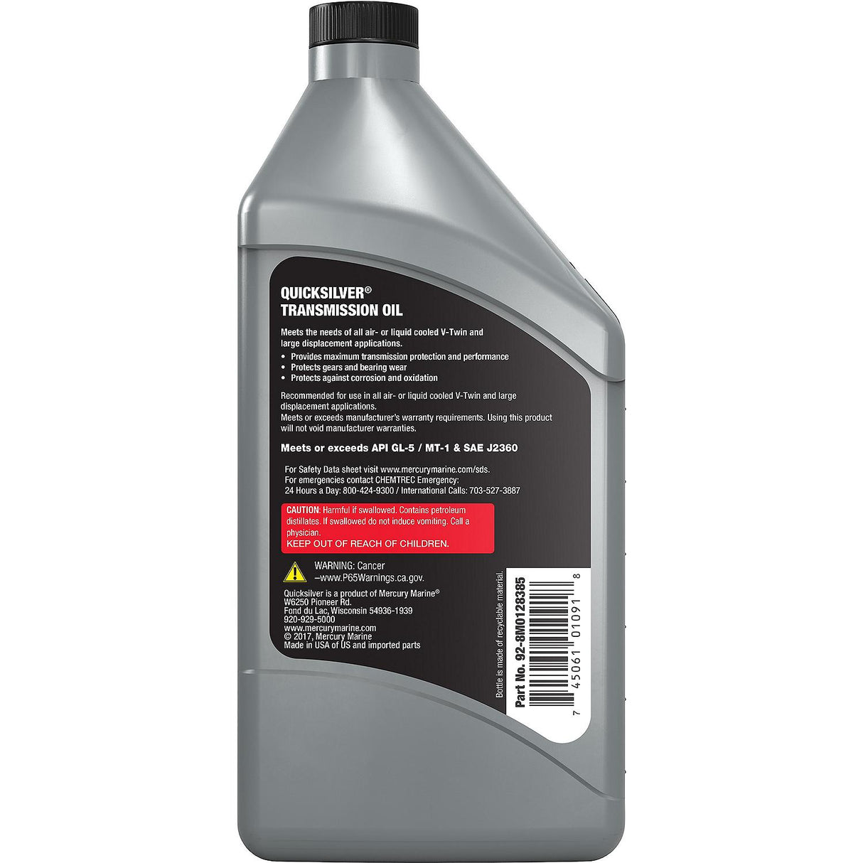 OEM Mercury / Quicksilver 8M0128385 85W-140 Motorcycle Transmission Oil, 1 Qt.