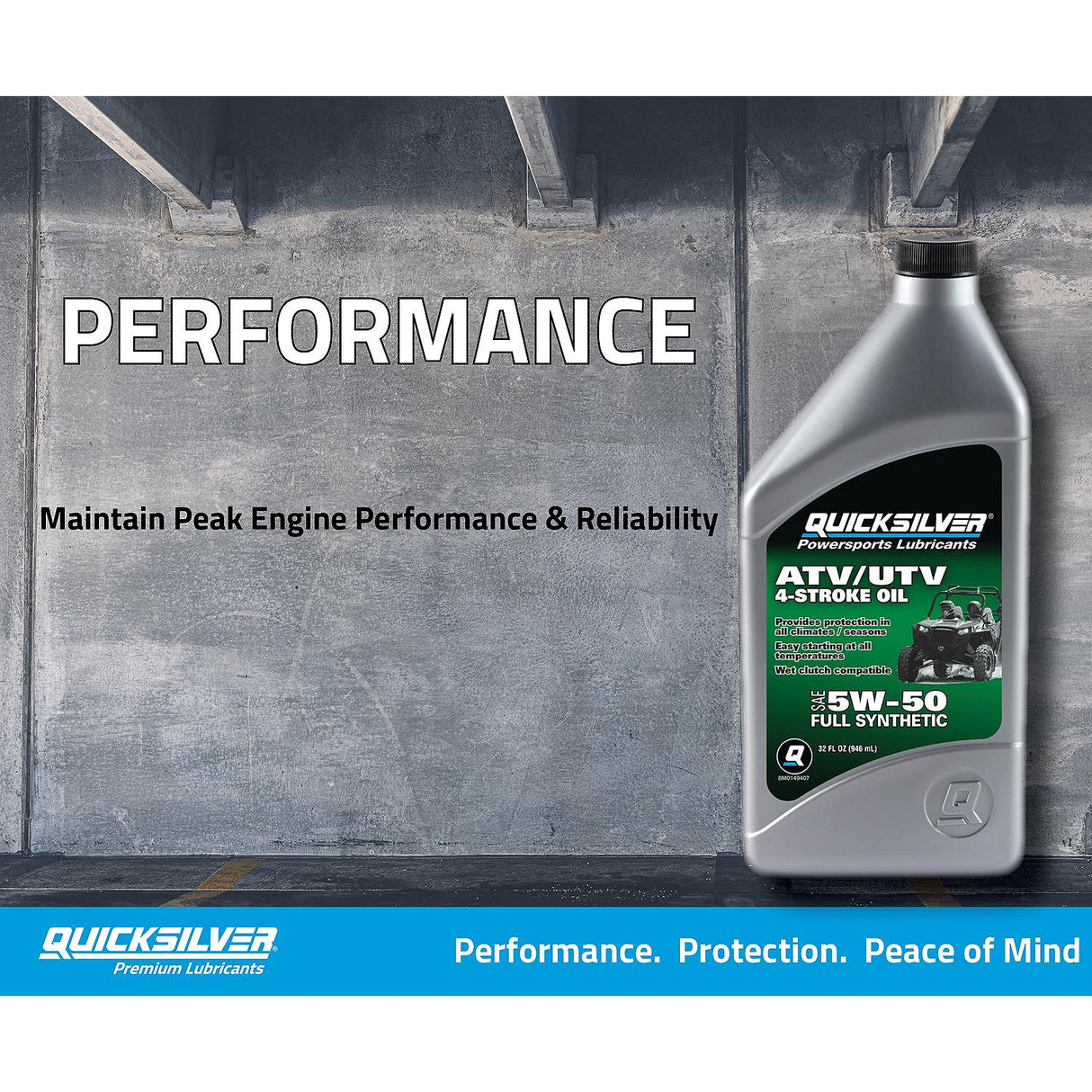 OEM Mercury / Quicksilver 8M0149407 5W-50 Full Synthetic 4-Stroke ATV/UTV Engine Oil, 1 Qt.