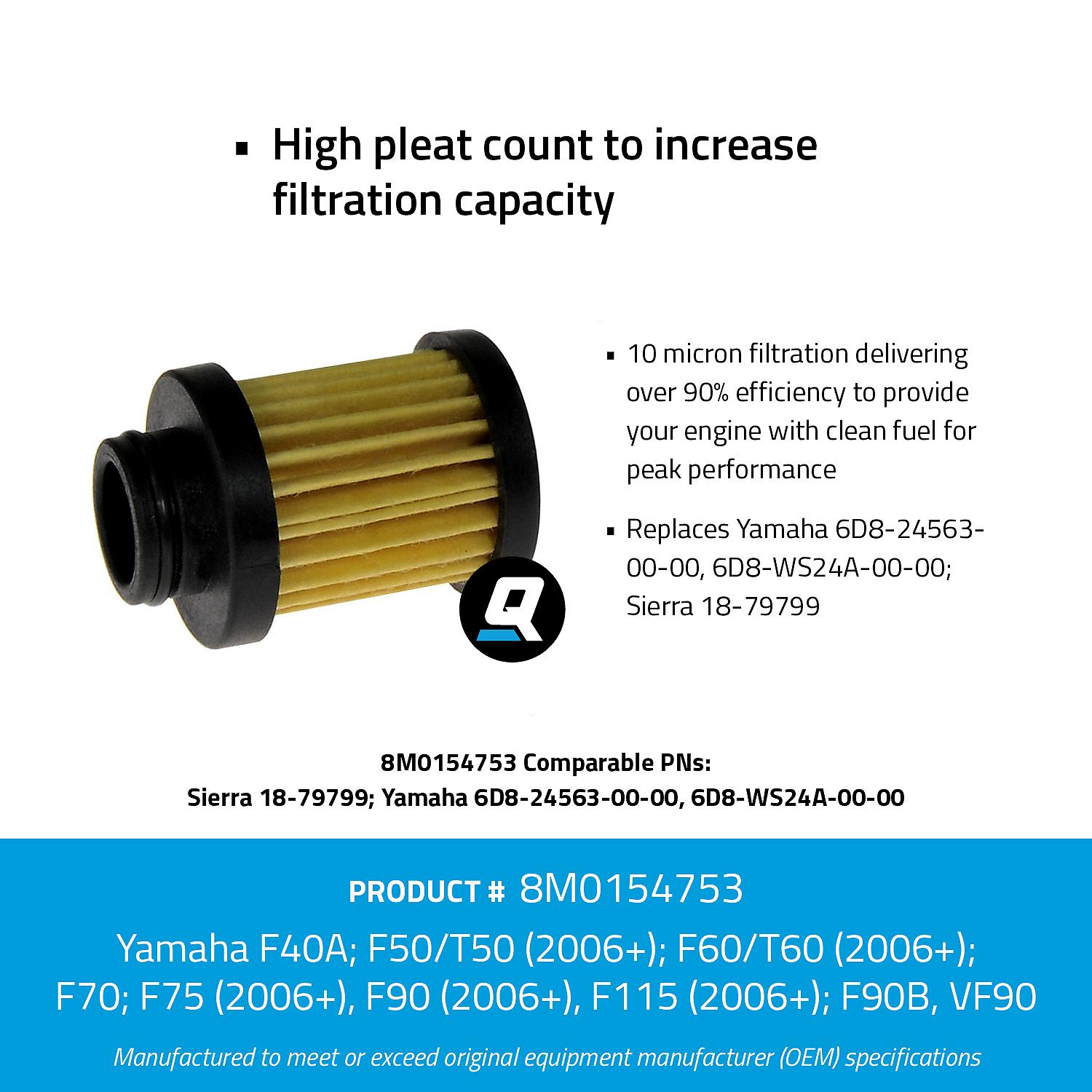 OEM Mercury / Quicksilver 8M0154753 Inline Water Separating Fuel Filter for Select Yamaha 20-115hp Outboards