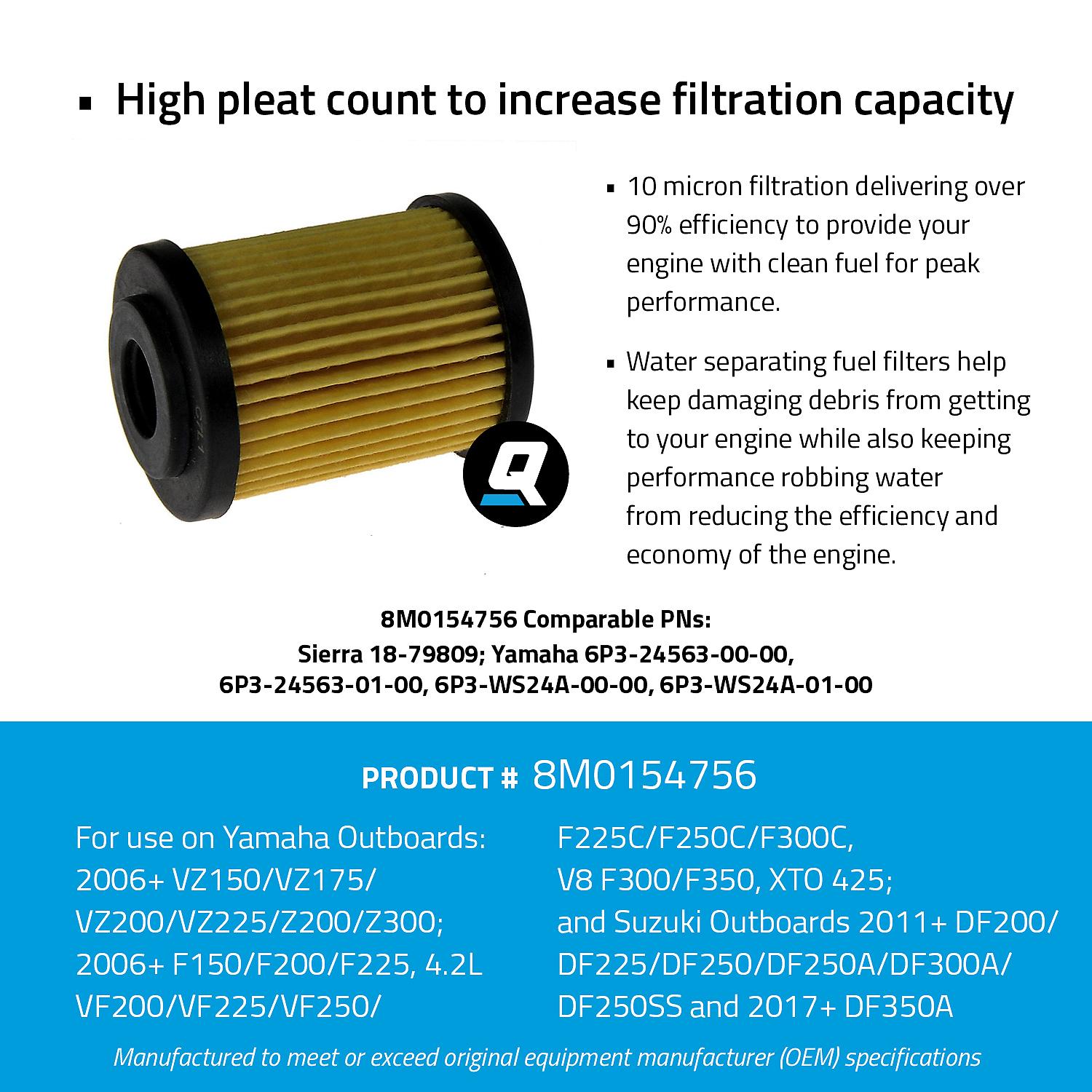 OEM Mercury / Quicksilver 8M0154756 Inline Water Separating Fuel Filter for Yamaha 125-425hp Outboards and Suzuki 200-350hp Outboards