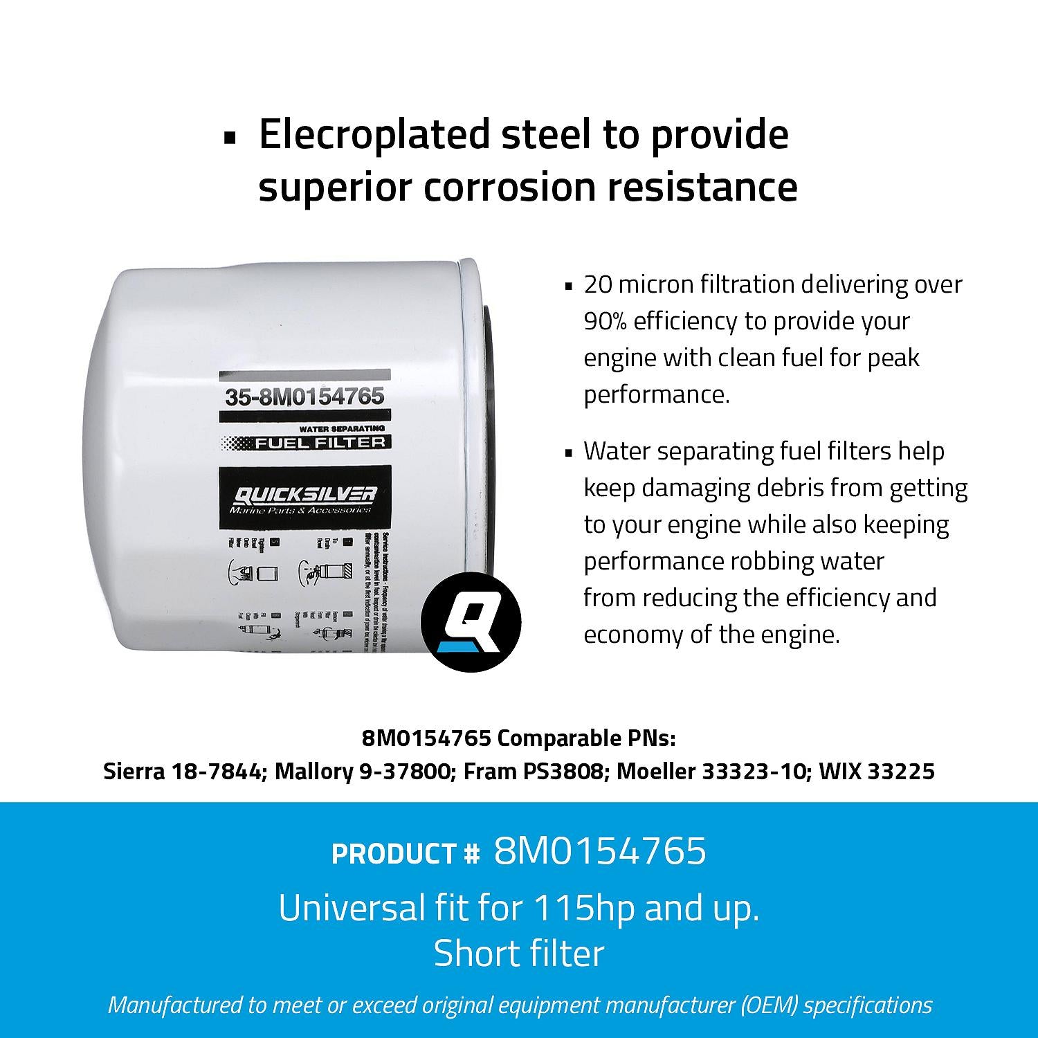 OEM Mercury / Quicksilver 8M0154765 Water Separating Fuel Filter for Various Marine Engines