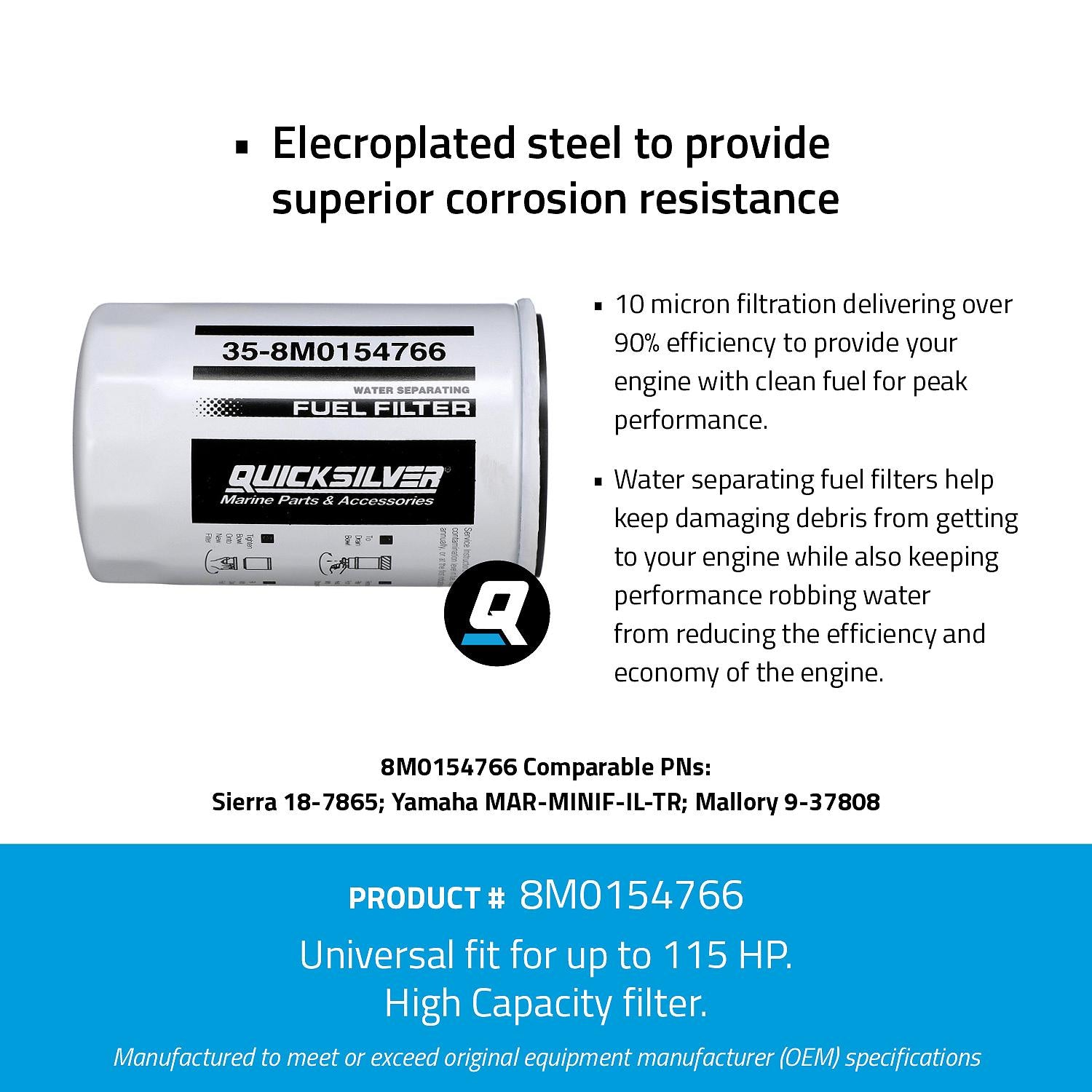 OEM Mercury / Quicksilver 8M0154766 Water Separating Fuel Filter for Select Yamaha 2-Stroke & 4-Stroke up to 115hp Outboards