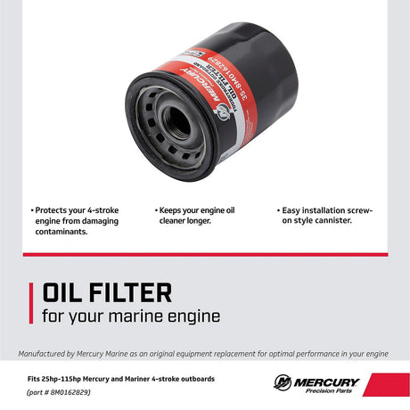 Mercury Oil Filter 8M0162829 for Select Mercury and Mariner 25-115hp FourStroke Outboards