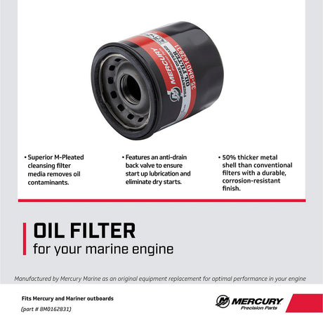 Mercury Oil Filter 8M0162831 for Select Mercury and Mariner 8-30hp FourStroke Outboards