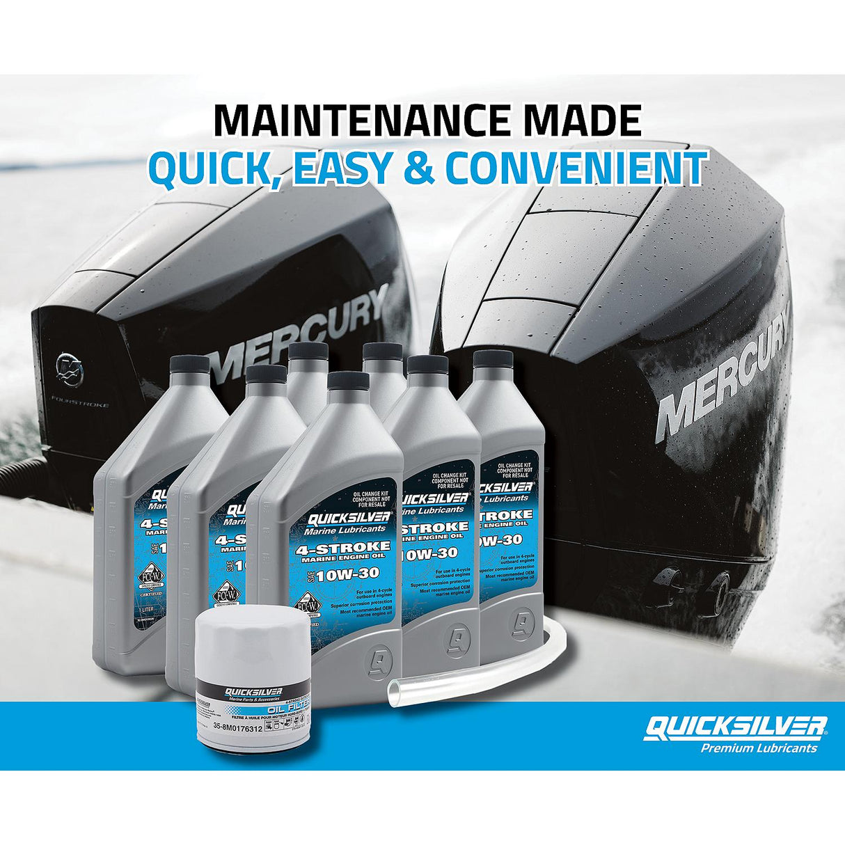 OEM Mercury / Quicksilver 10W-30 Oil Change Kit for 175-300hp 4-Stroke Mercury V6 and V8 Outboards