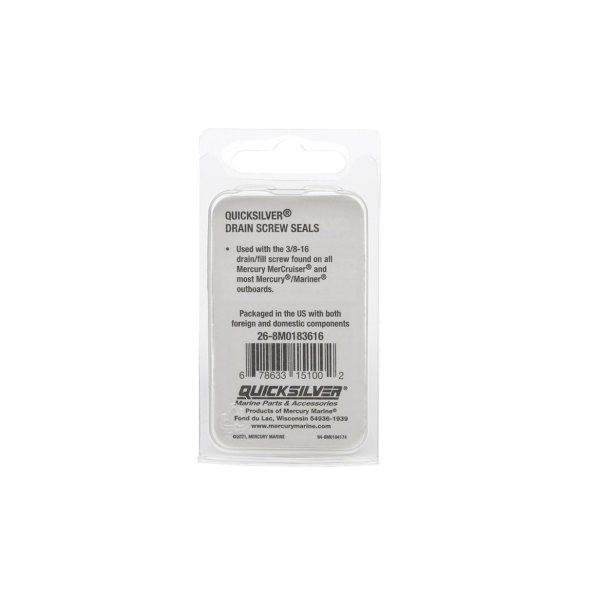 OEM Mercury / Quicksilver 8M0183616 Drain Screw Seals, Mercury & MerCruiser, Pack of 4