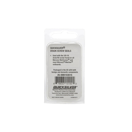 OEM Mercury / Quicksilver 8M0183616 Drain Screw Seals, Mercury & MerCruiser, Pack of 4
