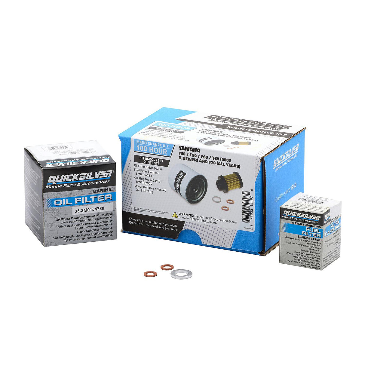 OEM Mercury / Quicksilver 8M0222221 100 Hour Maintenance Kit, Yamaha F50/T50/F60/T60 and F70