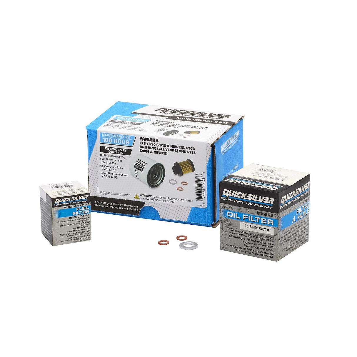 OEM Mercury / Quicksilver 8M0222222 100 Hour Maintenance Kit, Yamaha F75/F90, F90B & VF90 and F115