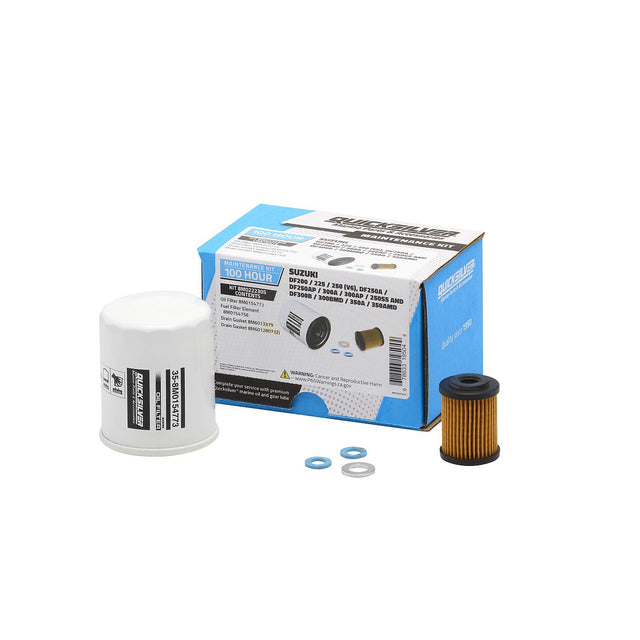 Quicksilver 8M0222305 maintenance kit for Suzuki 200–350 hp Selected Models - unpacked filters and gaskets with kit package
