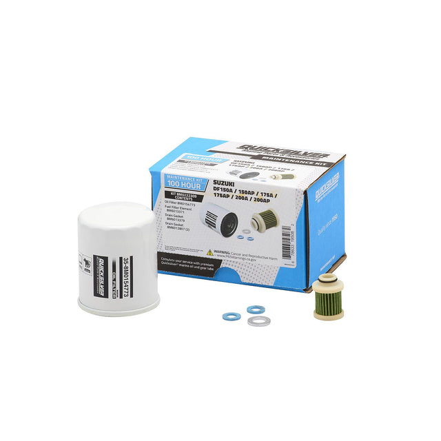 Quicksilver 8M0222309 maintenance kit for Suzuki DF150A/AP, DF175A/AP & DF200A/AP - unpacked filters and gaskets with kit package