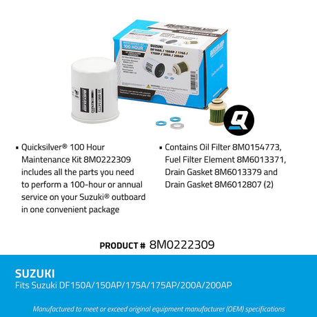 OEM Mercury / Quicksilver 8M0222309 100 Hour Maintenance Kit, Suzuki DF150A/150AP/175A/175AP/200A/200AP