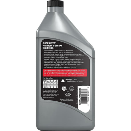 OEM Mercury / Quicksilver 8M0229789 Premium 2-Cycle TC-W3 Oil, Outboards, PWC, Snowmobiles, Motorcycles and Chainsaws, 1 Qt. 8M0229789