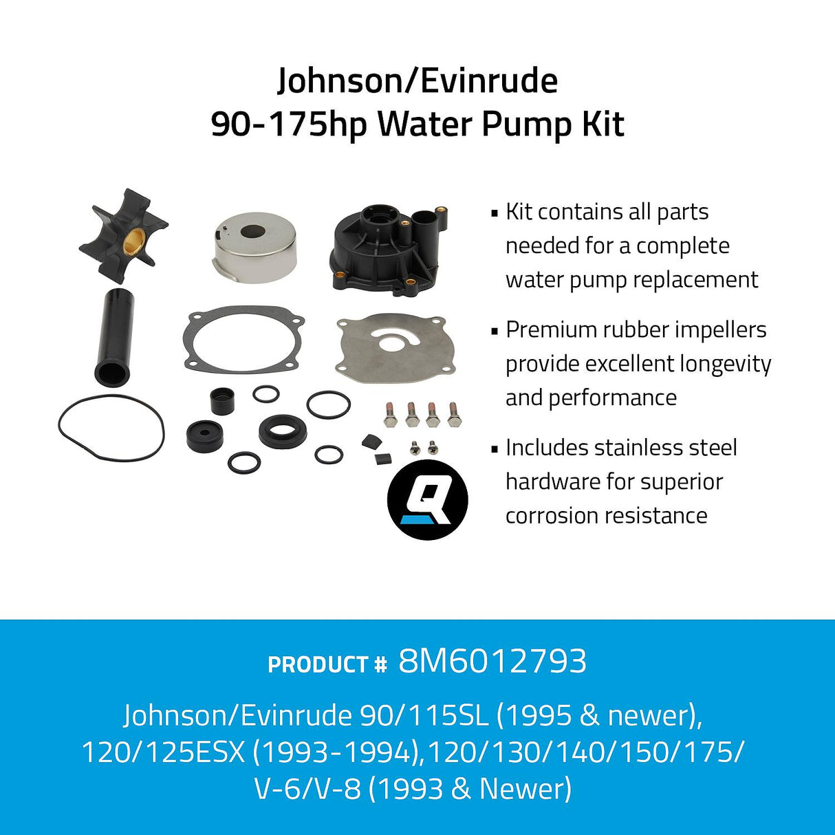 Quicksilver 8M6012793 Water Pump Kit - Johnson/Evinrude 90-175hp
