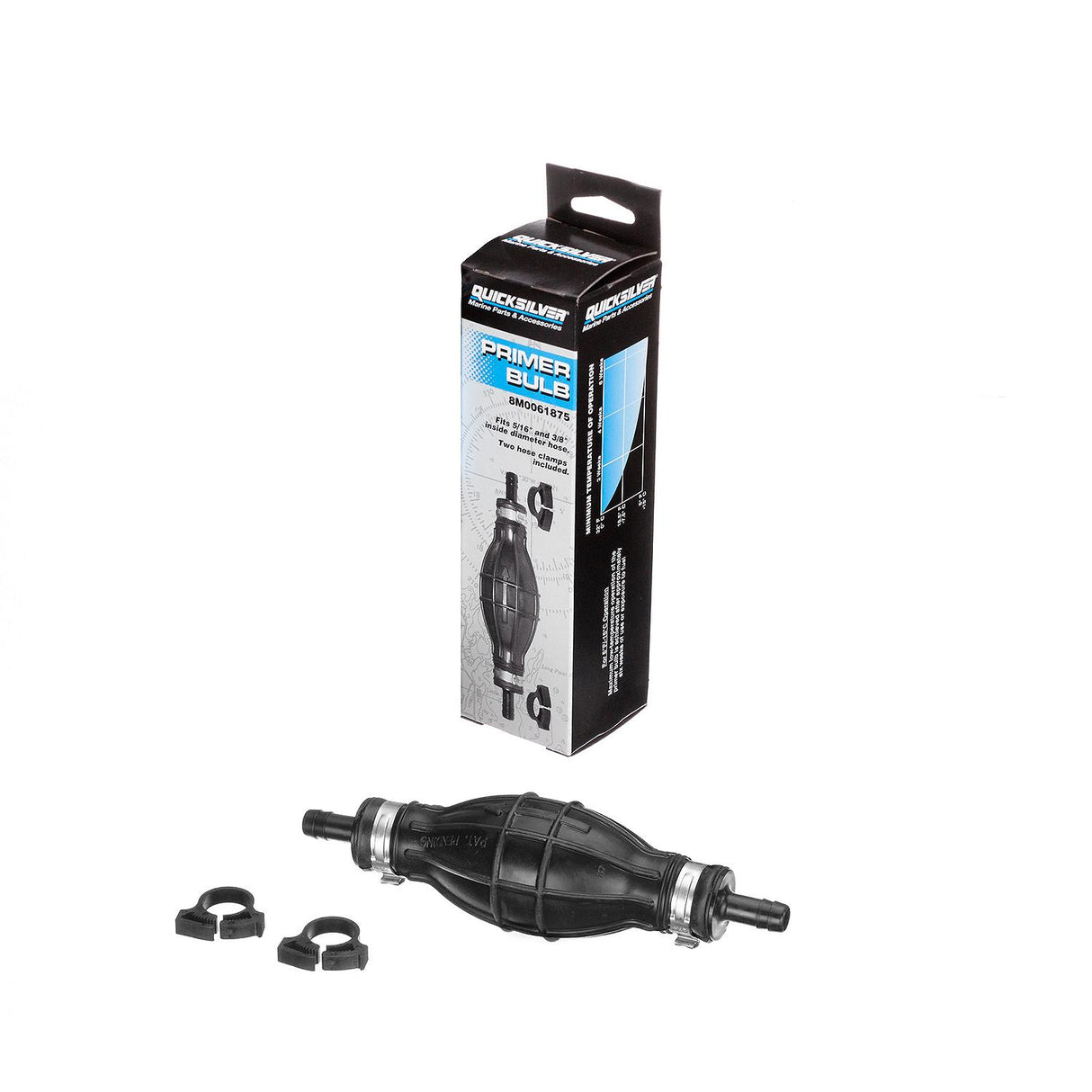 OEM Mercury / Quicksilver 8M0061875 Primer Bulb w/ 2 Hose Clamps for 5/16 In. (8mm) Fuel Lines