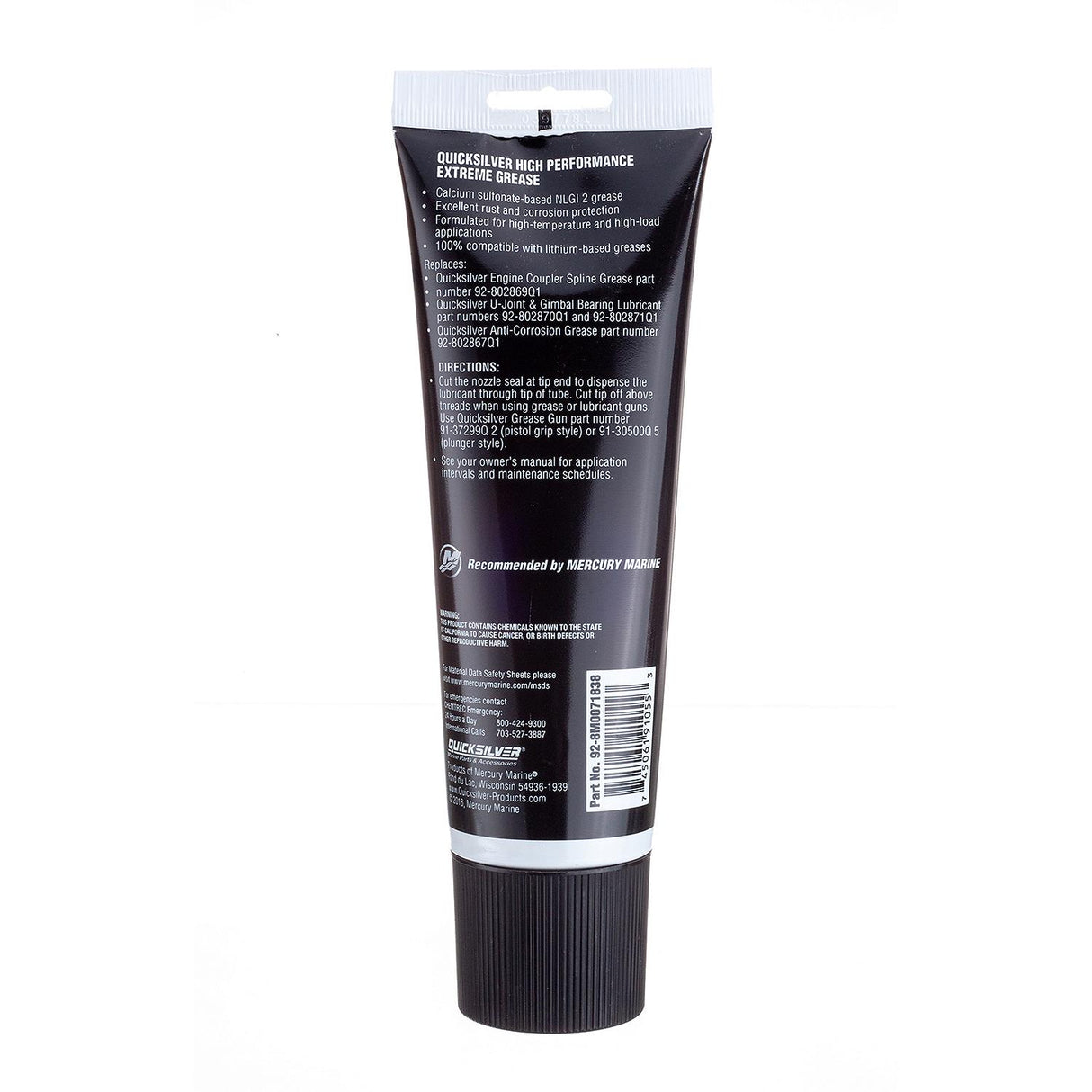 OEM Mercury / Quicksilver 8M0071838 High Performance Multi-Purpose Extreme NLGI 2 Marine Grease, 8 Oz. Tube