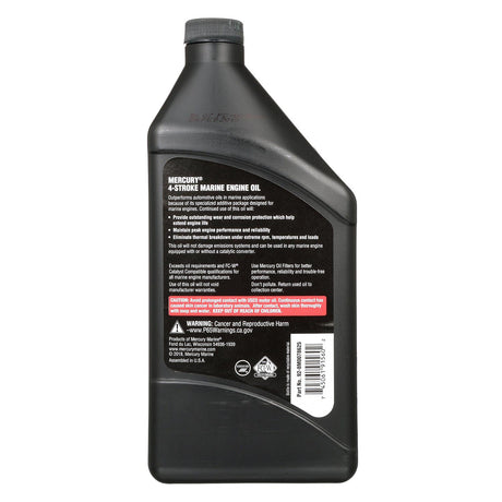 Mercury 8M0078625 SAE 10W-30 Mineral 4-Stroke Marine Engine Oil - 1 Quart Bottle