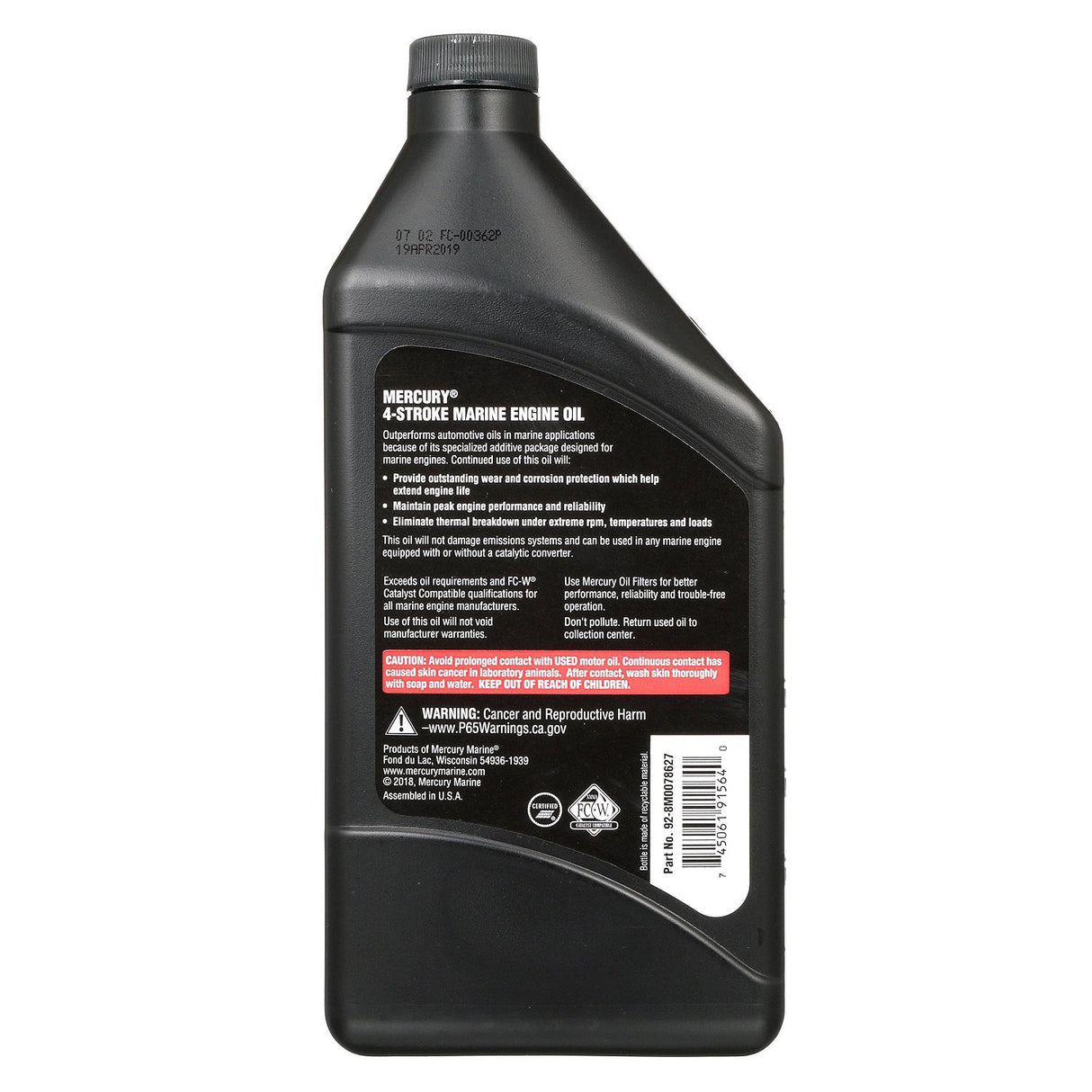 Mercury 8M0078627 SAE 25W-40 4-Stroke Marine Engine Oil - 1 Quart Bottle