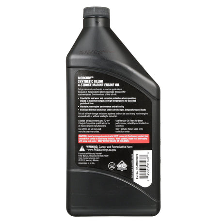 Mercury 8M0078629 SAE 25W-40 Synthetic Blend 4-Stroke Marine Engine Oil - 1 Quart Bottle