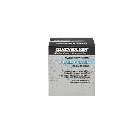 Front of Quicksilver 8M0146206 10-micron fuel filter packaging