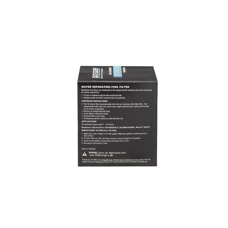 Rear of Quicksilver 8M0146206 packaging with application and filter information