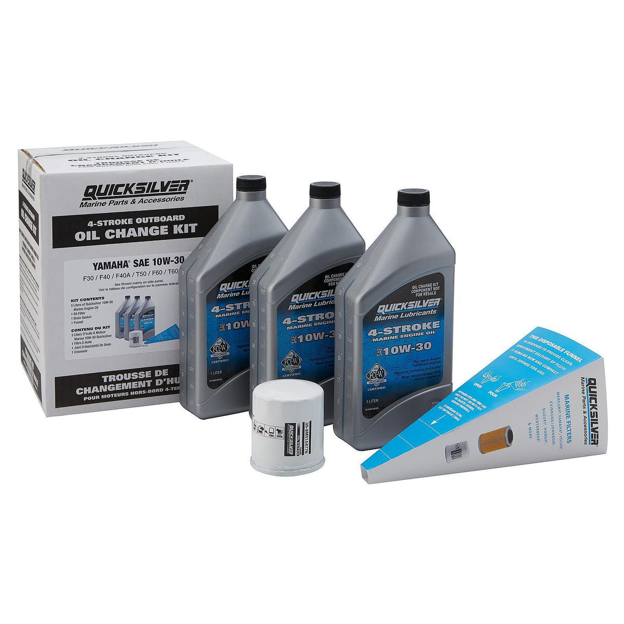 Quicksilver 10W-30 Oil Change Kit for 4-Stroke Yamaha F30 through F70 Outboards 8M0162422