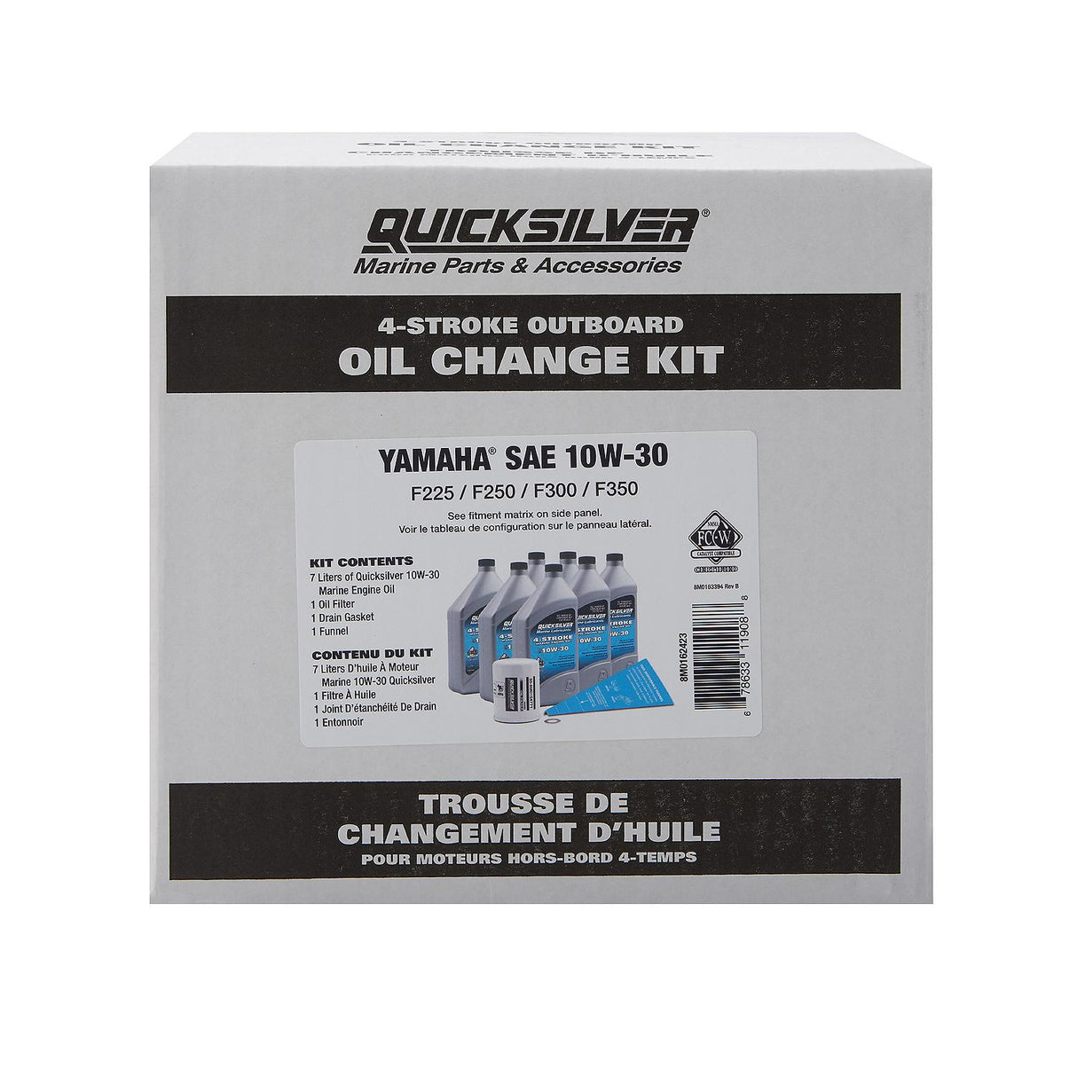 Quicksilver 10W-30 Oil Change Kit for 4-Stroke Yamaha F225 through F300 Outboards 8M0162423