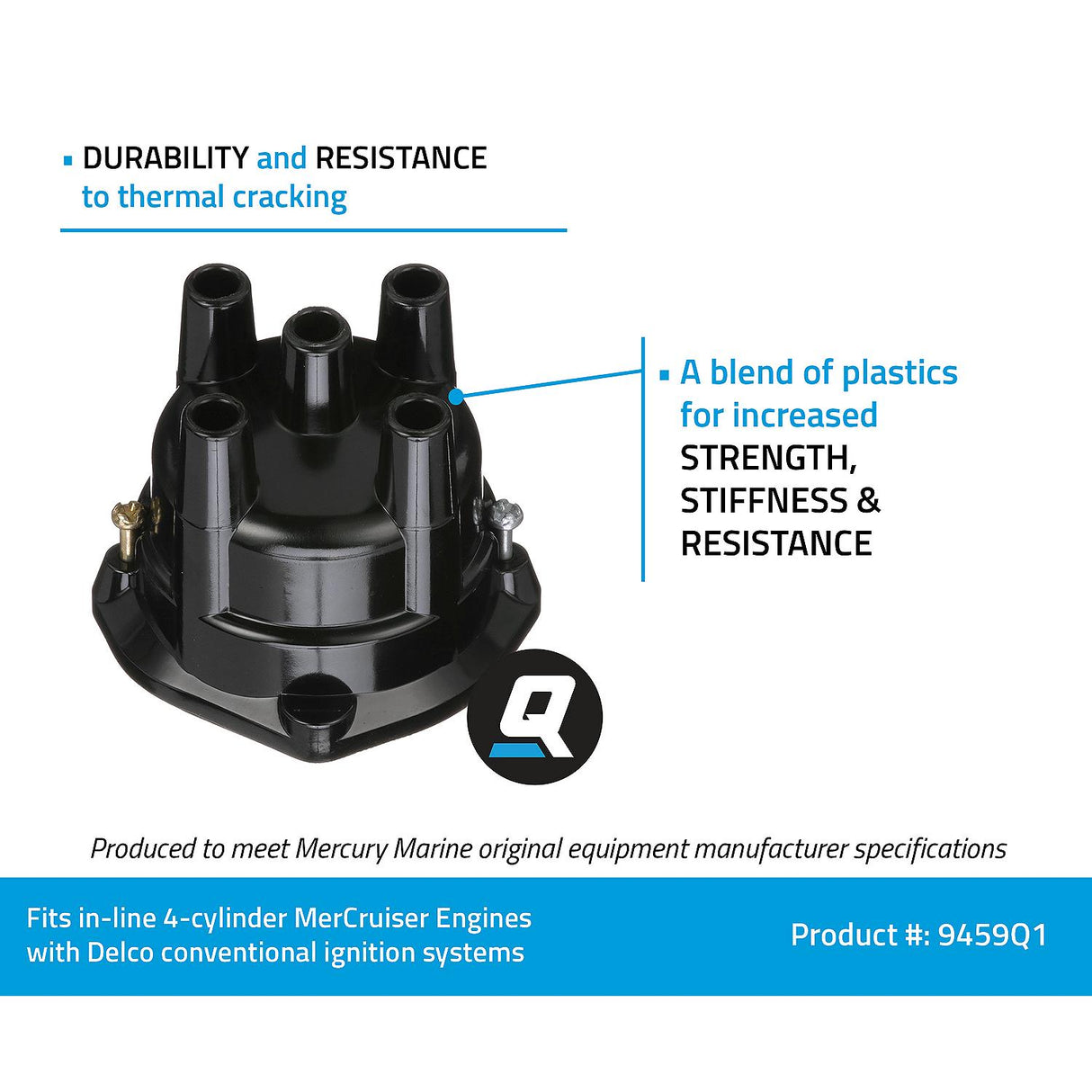 OEM Mercury / Quicksilver 9459Q1 Distributor Cap for MerCruiser Engines by General Motors w/ Conventional Ignition Systems