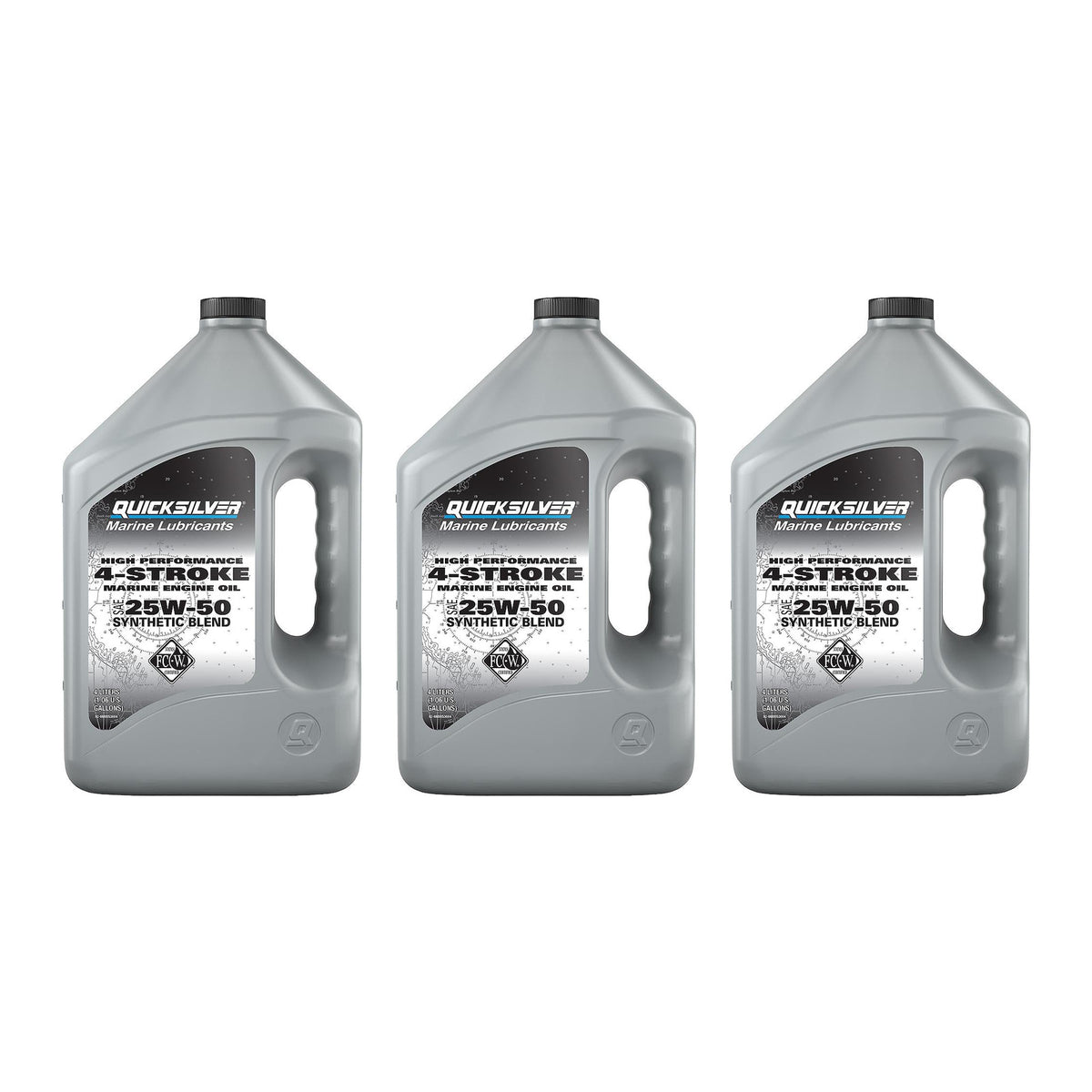 OEM Mercury / Quicksilver 25W-50 High Performance Synthetic Marine Engine Oil, 1 Gallon  8M0053664 — pack of 3 supplier units