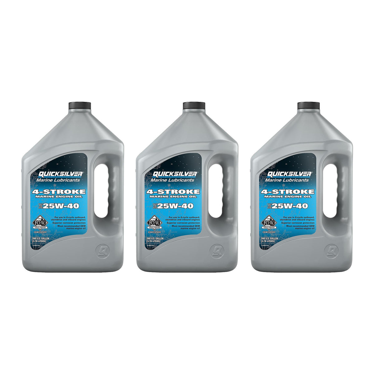 OEM Mercury / Quicksilver 25W-40 4-Stroke Marine Outboard And Sterndrive Engine Oil, 1 Gallon 8M0078620 — pack of 3 supplier units
