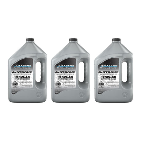 OEM Mercury / Quicksilver 25W-40 4-Stroke Synthetic Blend Marine Outboard And Sterndrive Engine Oil, 1 Gallon 8M0078623 — pack of 3 supplier units