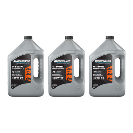 OEM Mercury / Quicksilver 20W-50 Synthetic Motorcycle Oil, 1 Gallon 8M0175745 — pack of 3 supplier units