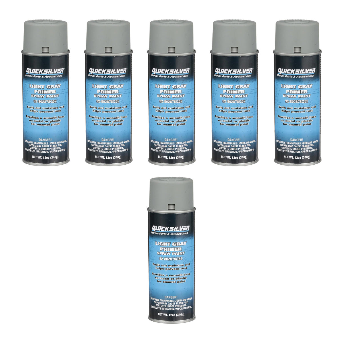 OEM Mercury / Quicksilver 802878Q52 Primer Paint, Light Gray Enamel Spray Paint — pack of 6 supplier units