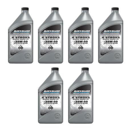 OEM Mercury / Quicksilver 25W-50 High Performance Synthetic Marine Engine Oil, 1 Qt. 8M0053662 — pack of 6 supplier units