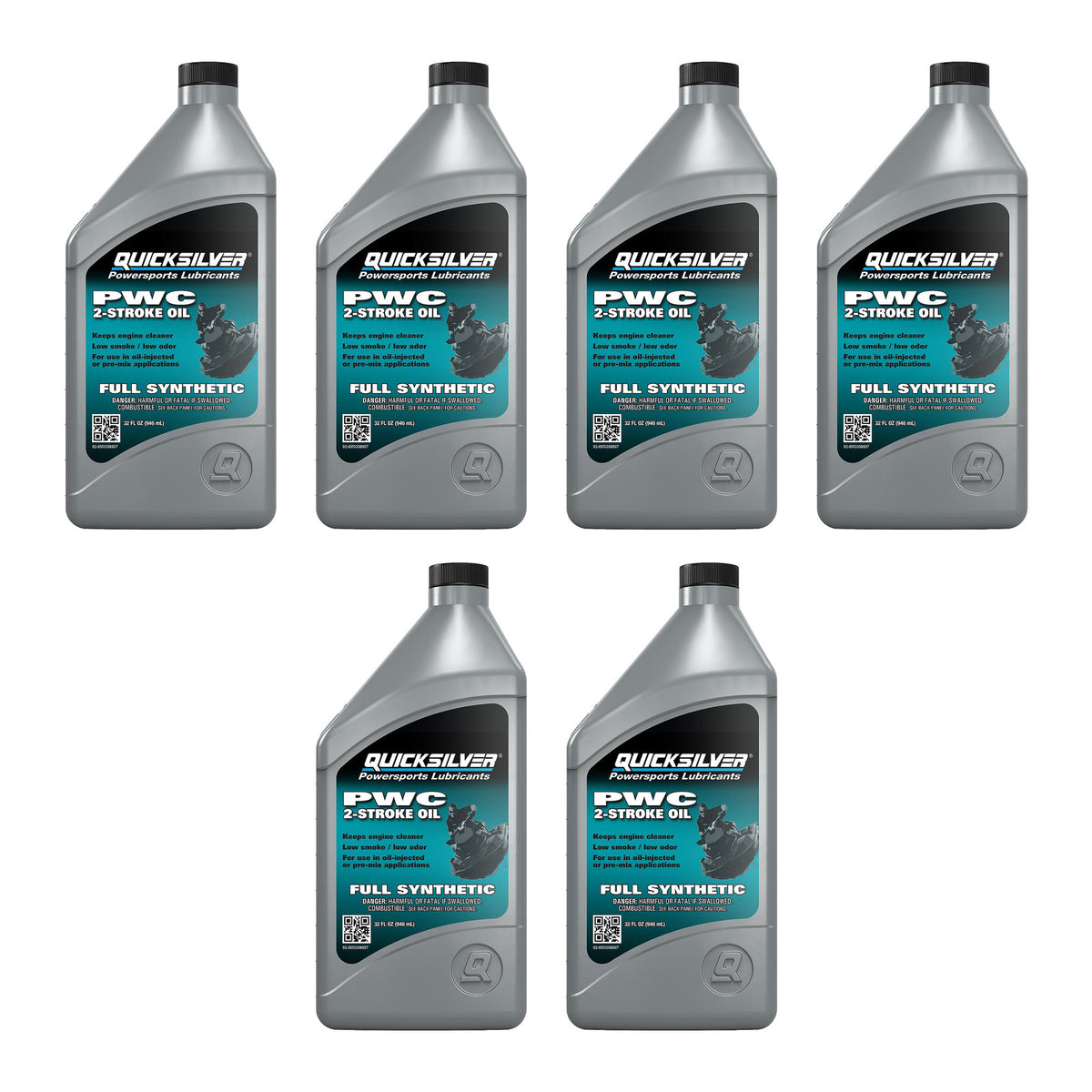 OEM Mercury / Quicksilver 8M0058907 Full Synthetic 2-Stroke PWC and Sport Boat Oil, 1 Qt. — pack of 6 supplier units