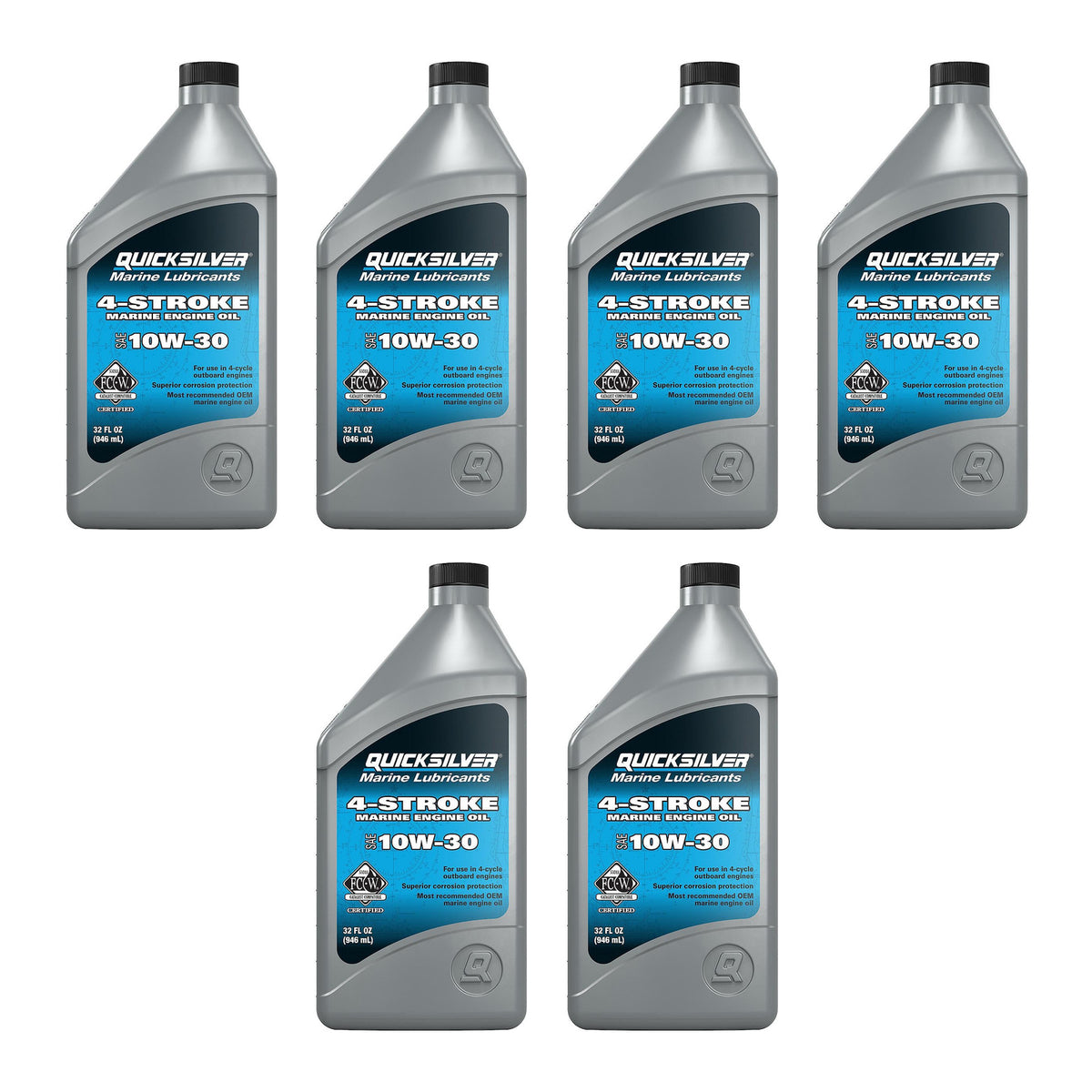 OEM Mercury / Quicksilver 10W-30 Marine Engine Oil, 1 Qt. 8M0078616 — pack of 6 supplier units