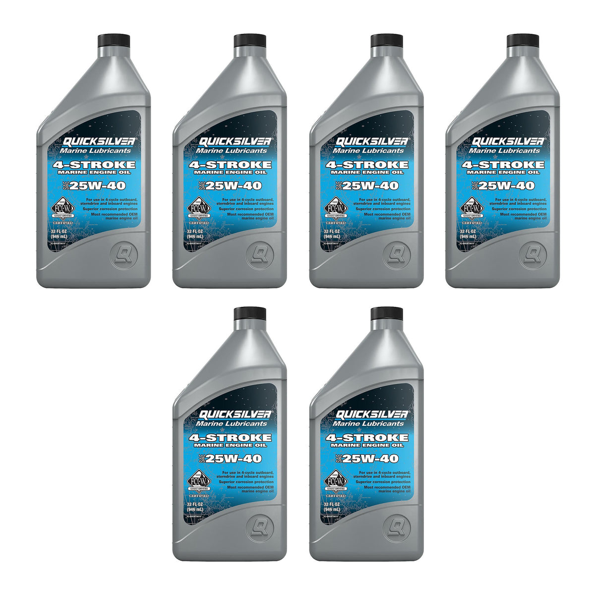 OEM Mercury / Quicksilver 25W-40 Marine Engine Oil, 1 Qt 8M0078619 — pack of 6 supplier units
